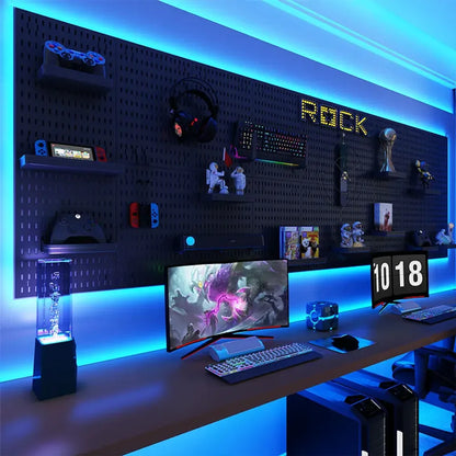Painel Pegboard Gamer Organizador de Parede – Kit Completo com Suportes, Prateleiras e Ganchos para Setup