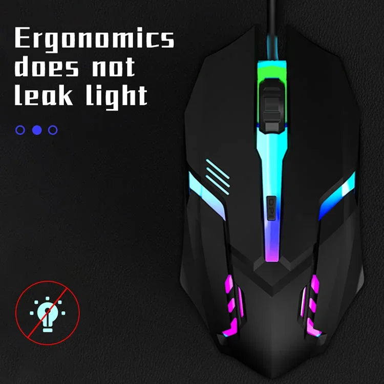 Mouse Gamer Ergonômico USB com RGB — 1600 DPI