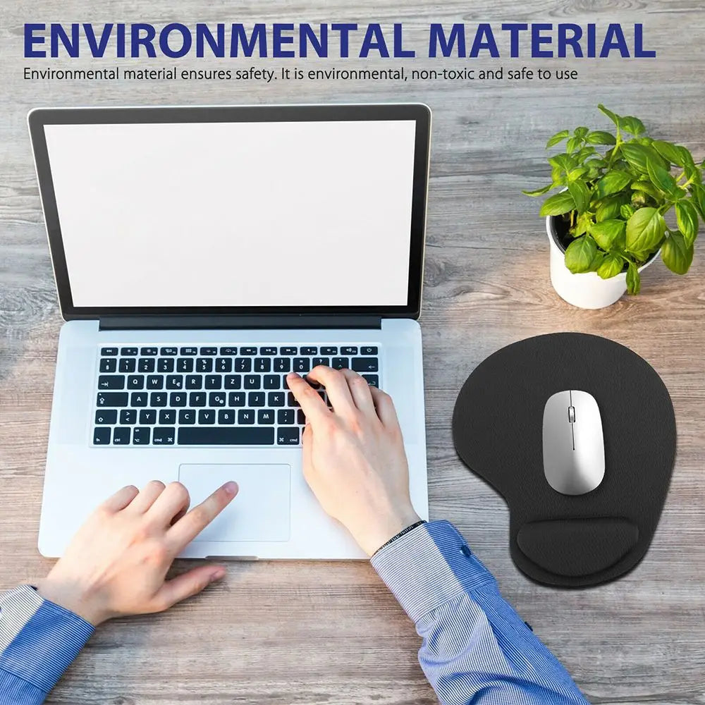 Mousepad ergonômico com apoio de pulso, confortável e antiderrapante, para PC e laptop.