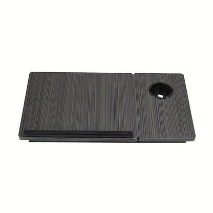 Mesa de Colo Multi-Funcional com Suporte para Copo SCSTARTX – Bandeja Dobrável Portátil, Tampo de Madeira com Ajuste de Altura e Estrutura de Ferro para Laptop