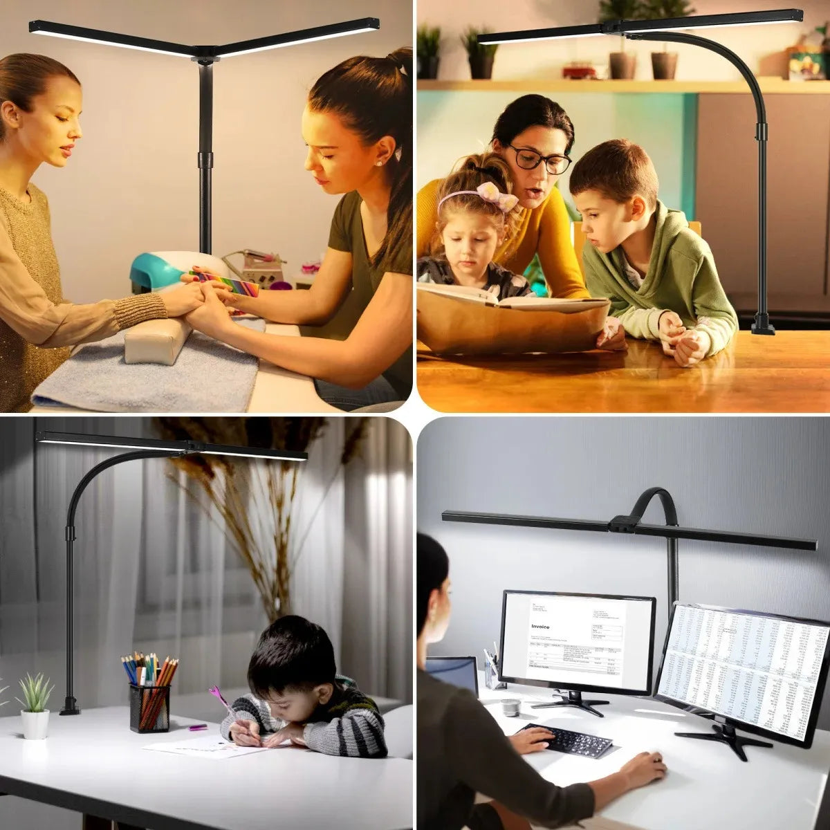 Luminária de Mesa LED DBF com Haste Flexível Gooseneck, CRI 90 e Controle Térmico/Luminoso (Single/Double Head)