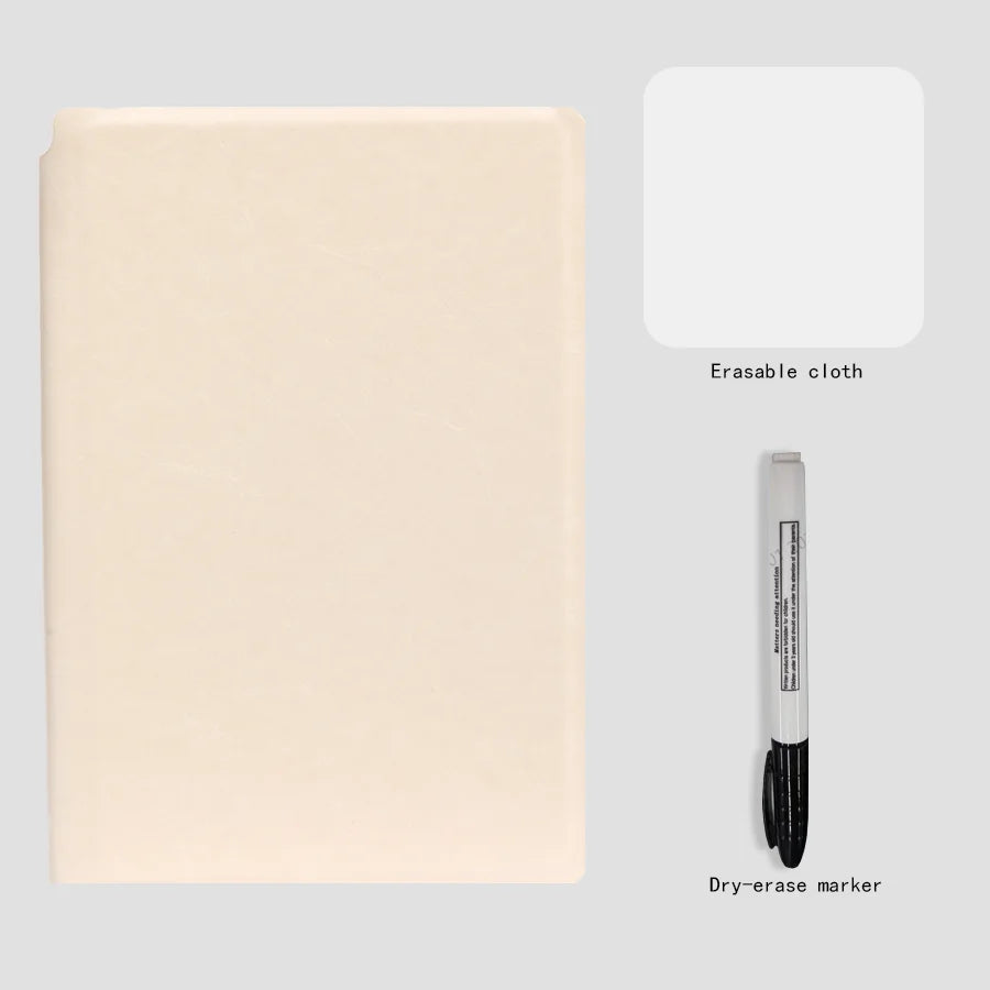 Caderno Quadro-Branco Reutilizável A5 – Planner Semanal em Couro com Caneta e Flanela