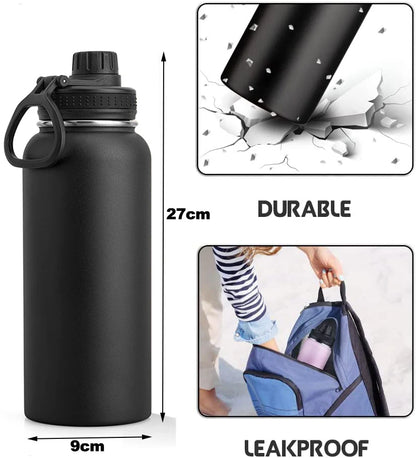 Garrafa Térmica Esportiva em Aço Inox 1000ml / 32oz Isolada a Vácuo com Tampa de Bico Hermética e Boca Larga