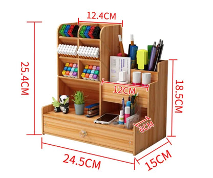 Organizador de Mesa em Madeira Modular DIY com Porta-Canetas e Gaveta Integrada