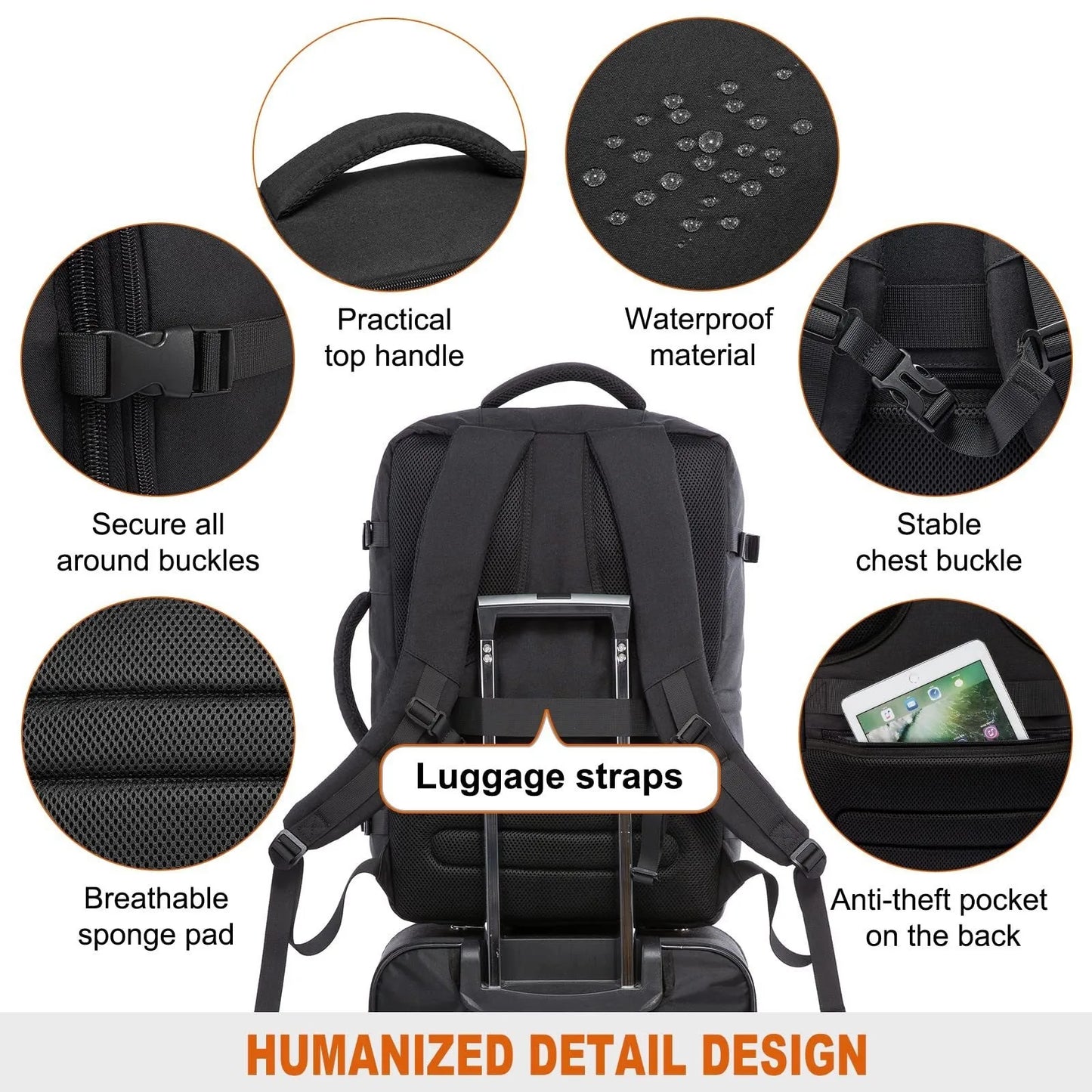 Mochila de Viagem Expansível Tipo Mala MOZHI (Acompanha 4 Organizadores)