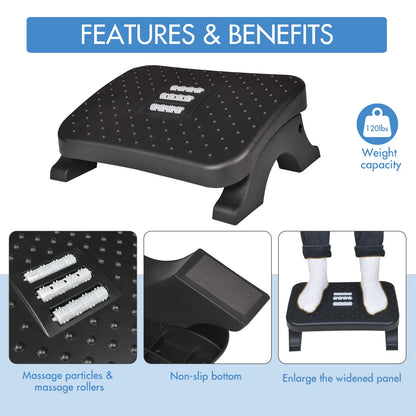 Apoio de Pés Ergonômico para Baixo da Mesa com Rolos de Massagem – Suporte Antiderrapante para Correção de Postura e Alívio de Dores