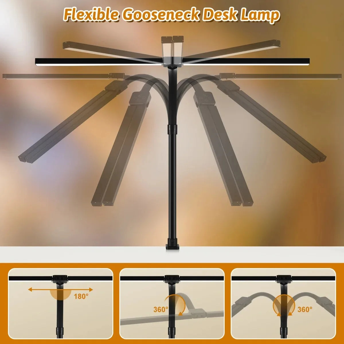 Luminária de Mesa LED DBF com Haste Flexível Gooseneck, CRI 90 e Controle Térmico/Luminoso (Single/Double Head)