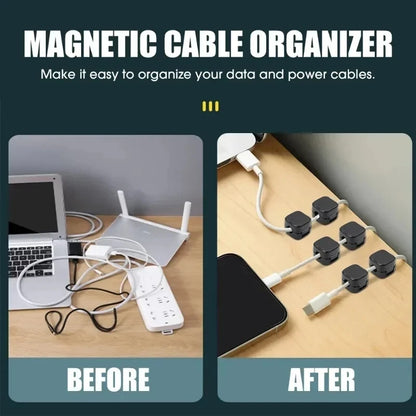 Organizador de Cabos Magnético em Acrílico Premium – Clipes Adesivos para Organização de Fios e Mesa