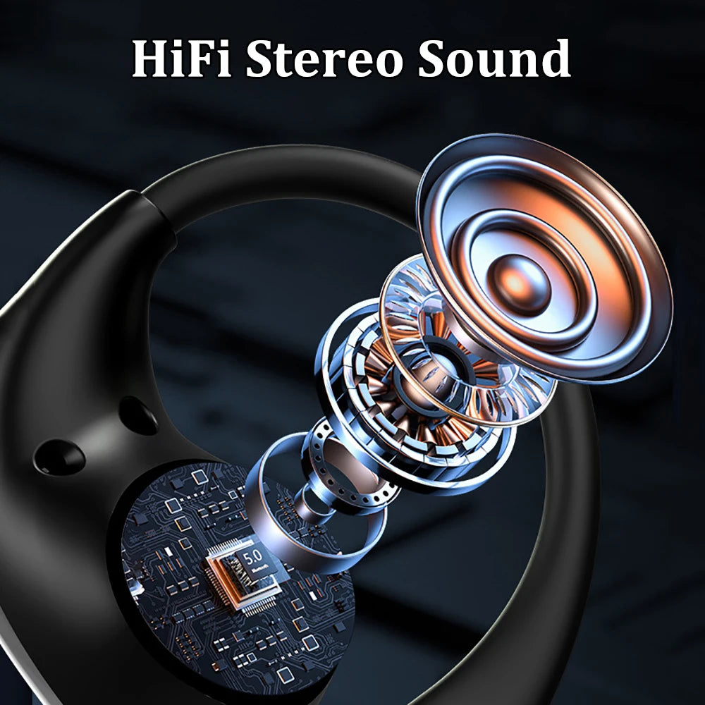 Fone TWS Bluetooth 5.4 Ear Hook — HiFi com ANC e Display LED