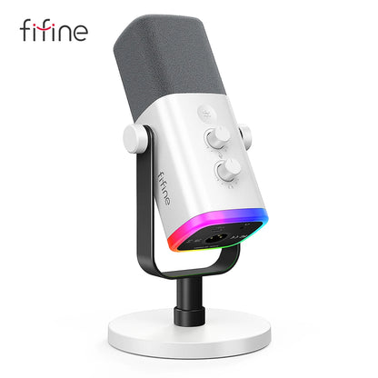 Microfone Dinâmico USB/XLR FIFINE AmpliGame AM8 – Microfone de Mesa com Controle RGB, Botão Touch-Mute, Saída para Fone e Suporte Integrado para Games, Streaming e Podcasts