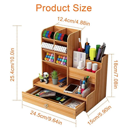 Organizador de Mesa em Madeira Modular DIY com Porta-Canetas e Gaveta Integrada