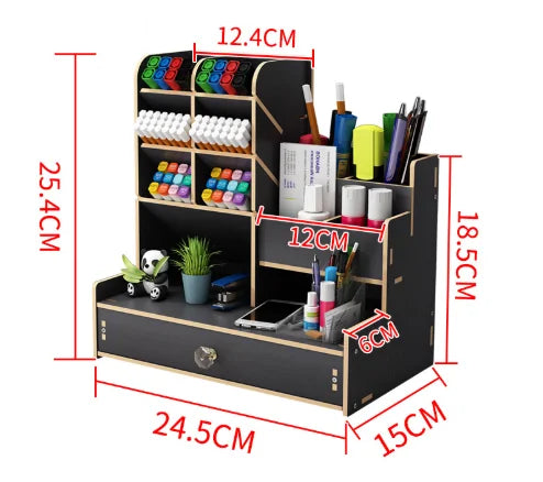 Organizador de Mesa em Madeira Modular DIY com Porta-Canetas e Gaveta Integrada