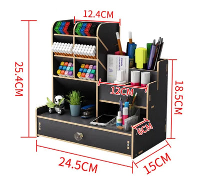Organizador de Mesa em Madeira Modular DIY com Porta-Canetas e Gaveta Integrada