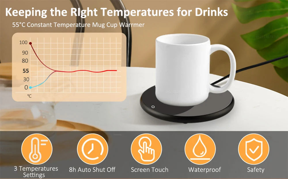 Aquecedor de Caneca Termostatico USB raugee RY004 com 3 Niveis de Temperatura