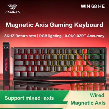 Teclado Mecânico Gamer AULA WIN 68 HE – Eixo Magnético (Magnetic Axis), Rapid Trigger (RT), Taxa de Sondagem de 8K e Hot-Swappable para Alta Performance