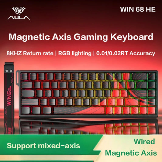 Teclado Mecânico Gamer AULA WIN 68 HE – Eixo Magnético (Magnetic Axis), Rapid Trigger (RT), Taxa de Sondagem de 8K e Hot-Swappable para Alta Performance
