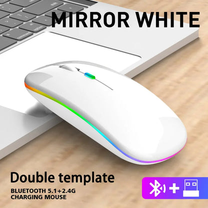 Mouse Sem Fio Dual Mode (Bluetooth + 2.4Ghz) Recarregável com Iluminação RGB e Teclas Silenciosas
