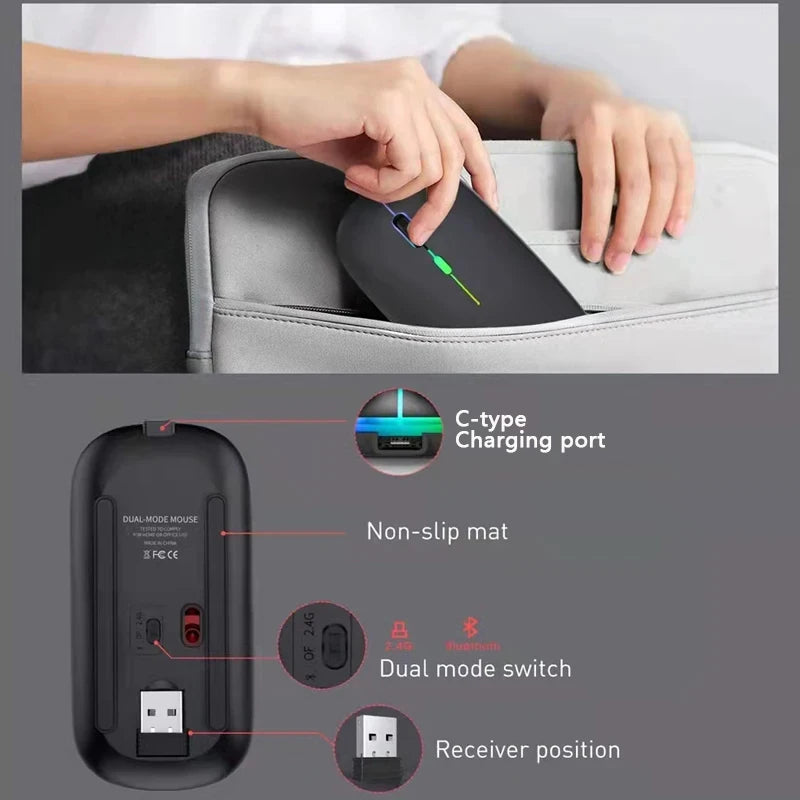 Mouse Sem Fio 2.4G / Bluetooth 5.1 — 1600 DPI