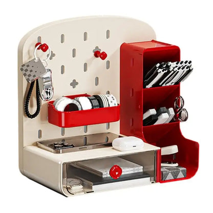 Organizador de Mesa Premium com Mini Painel Pegboard e Gavetas Duplas