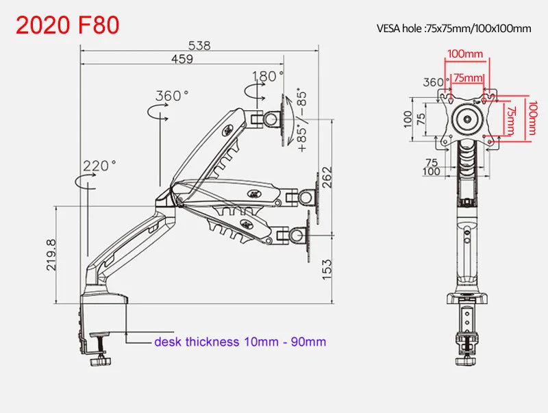 Suporte Articulado para Monitor com Pistão a Gás NB F80 (17" a 30")
