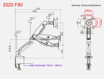 Suporte Articulado para Monitor com Pistão a Gás NB F80 (17" a 30")