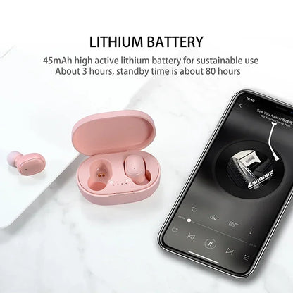 Fone de Ouvido Sem Fio A6S TWS DAMORE – Earbuds Esportivos Bluetooth 5.3, Ajuste Ergonômico com Microfone e Resistência à Água para Treinos e Uso Diário