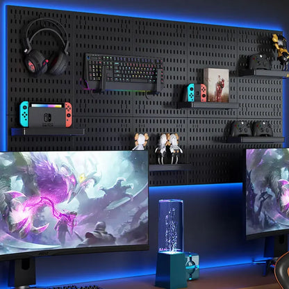 Painel Pegboard Gamer Organizador de Parede – Kit Completo com Suportes, Prateleiras e Ganchos para Setup