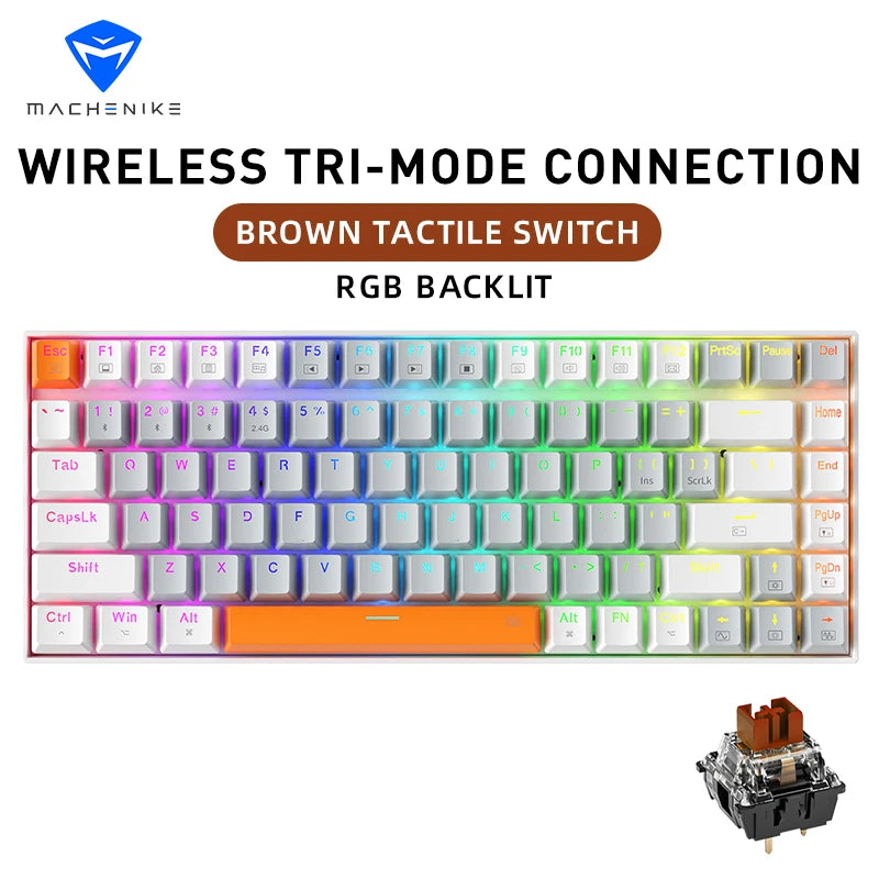 Teclado Mecânico Gamer Machenike K500A-B84 – Layout 75% Compacto (84 Teclas), Switches HUANO Hot-Swappable, Keycaps PBT Doubleshot e Cabo USB-C Removível