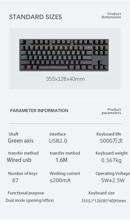 AyeBeau — Teclado Mecânico Gamer RGB 87 Teclas