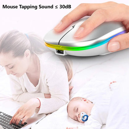 Mouse Sem Fio Dual Mode (Bluetooth + 2.4Ghz) Recarregável com Iluminação RGB e Teclas Silenciosas