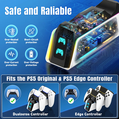 Base Carregadora para 2 Controles PS5 DualSense e Edge com LED RGB