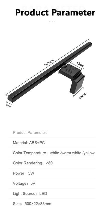 Luminária de Monitor Light Bar 50cm – Barra de Luz LED com Escurecimento Contínuo e Anti-Reflexo